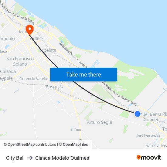 City Bell to Clinica Modelo Quilmes map