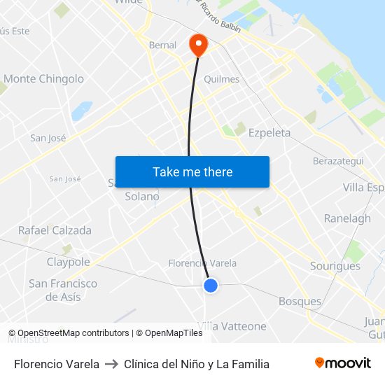 Florencio Varela to Clínica del Niño y La Familia map