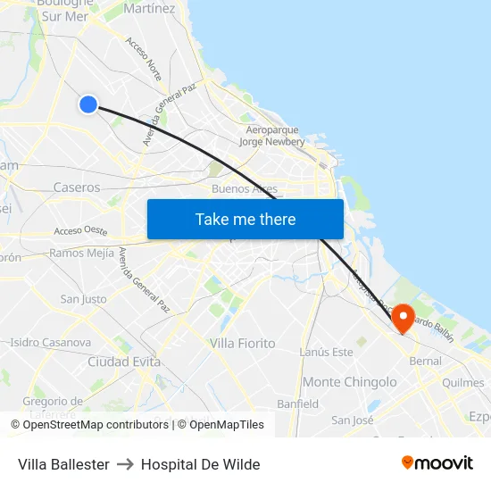 Villa Ballester to Hospital De Wilde map