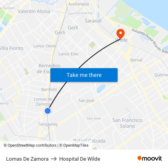 Lomas De Zamora to Hospital De Wilde map