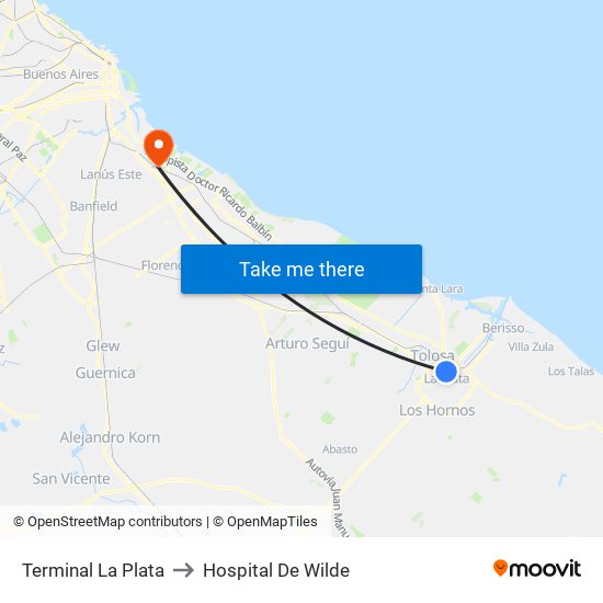 Terminal La Plata to Hospital De Wilde map