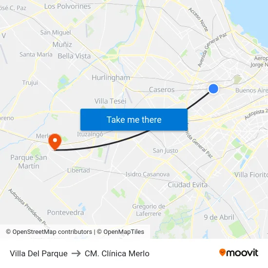 Villa Del Parque to CM. Clínica Merlo map