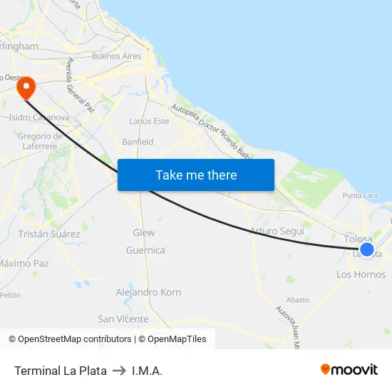 Terminal La Plata to I.M.A. map