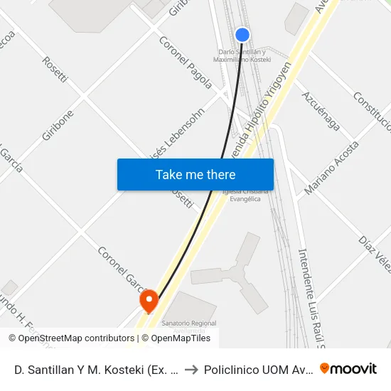 D. Santillan Y M. Kosteki (Ex. Avellaneda) to Policlinico UOM Avellaneda map
