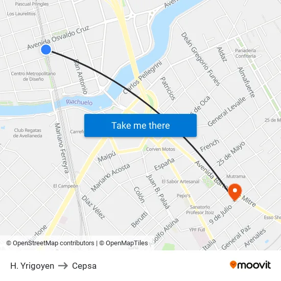 H. Yrigoyen to Cepsa map