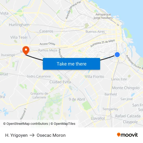 H. Yrigoyen to Osecac Moron map