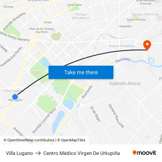 Villa Lugano to Centro Médico Virgen De Urkupiña map