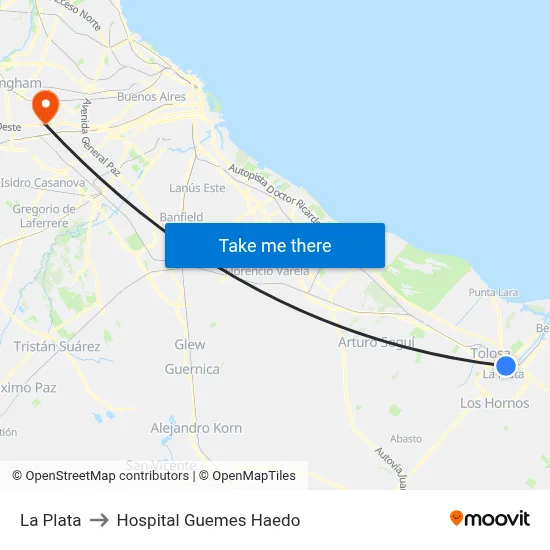 La Plata to Hospital Guemes Haedo map