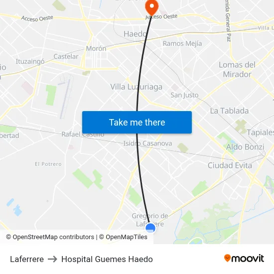Laferrere to Hospital Guemes Haedo map