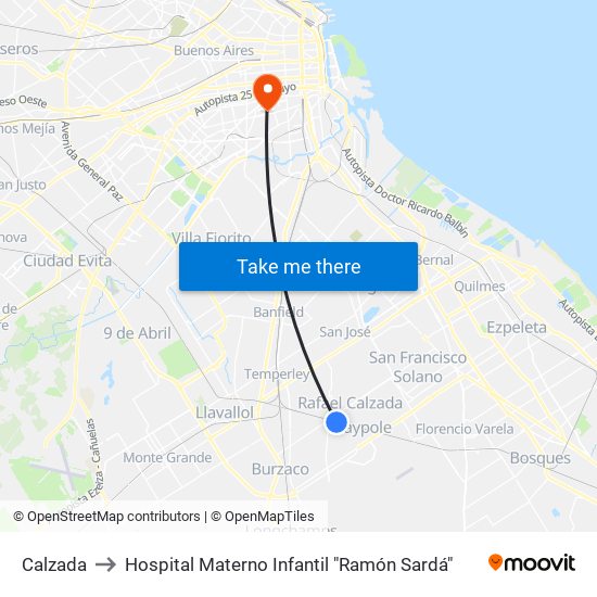 Calzada to Hospital Materno Infantil "Ramón Sardá" map