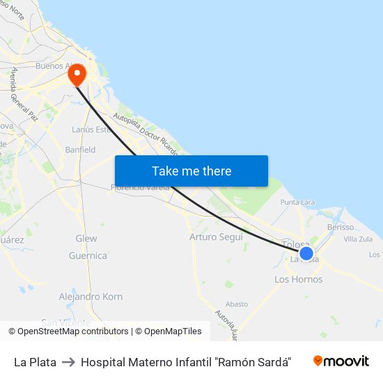 La Plata to Hospital Materno Infantil "Ramón Sardá" map