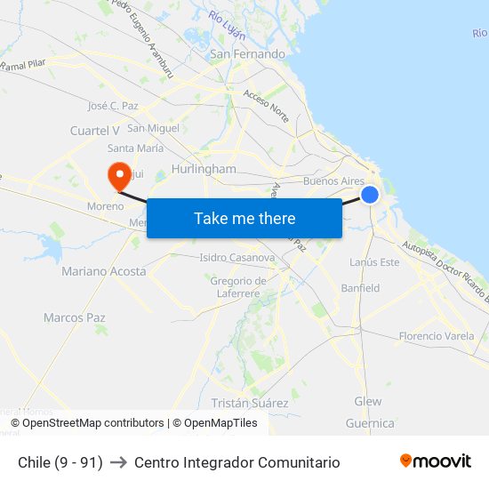 Chile (9 - 91) to Centro Integrador Comunitario map
