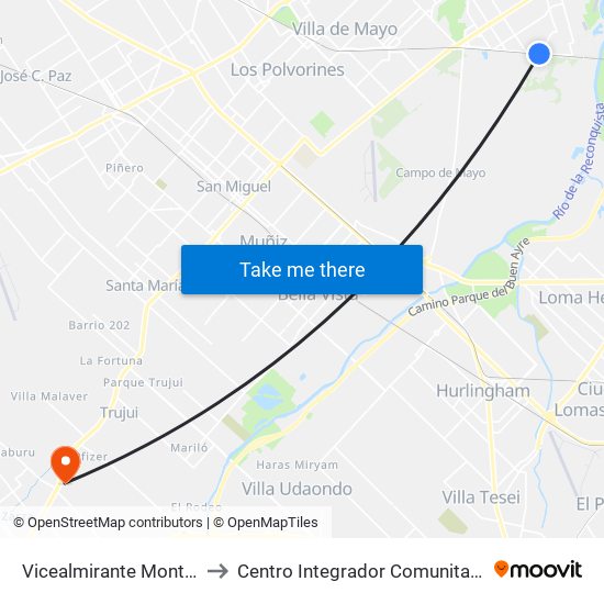 Vicealmirante Montes to Centro Integrador Comunitario map