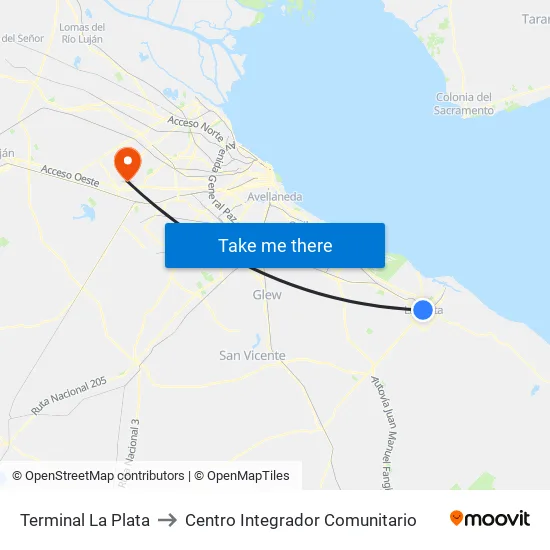 Terminal La Plata to Centro Integrador Comunitario map