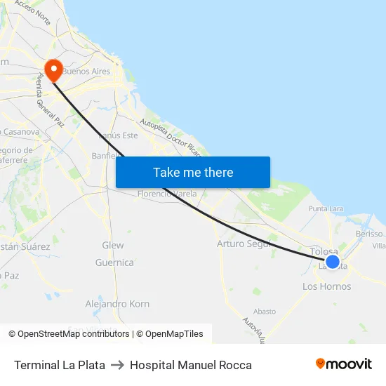Terminal La Plata to Hospital Manuel Rocca map