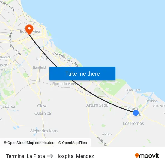 Terminal La Plata to Hospital Mendez map