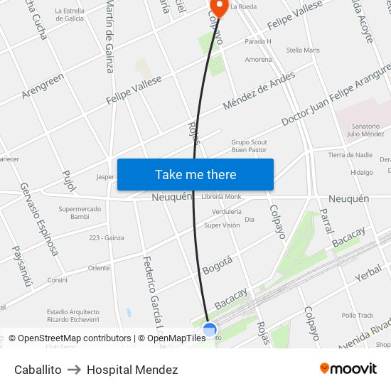 Caballito to Hospital Mendez map