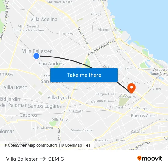 Villa Ballester to CEMIC map