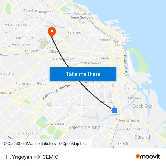 H. Yrigoyen to CEMIC map