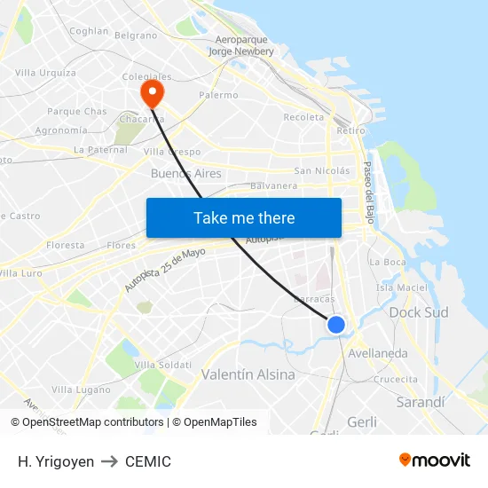H. Yrigoyen to CEMIC map