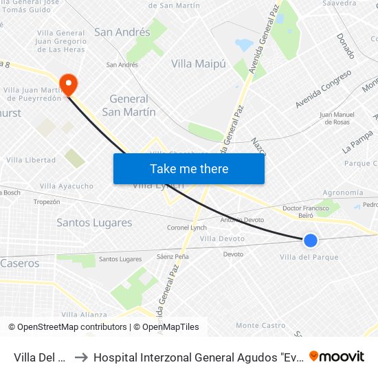 Villa Del Parque to Hospital Interzonal General Agudos "Eva Perón" (Ex Castex) map