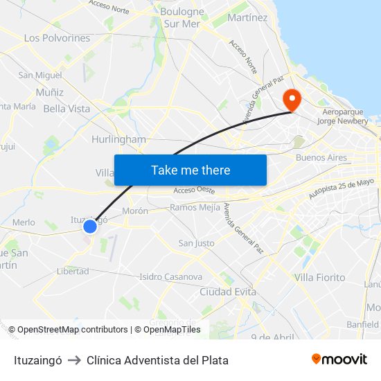 Ituzaingó to Clínica Adventista del Plata map