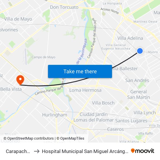 Carapachay to Hospital Municipal San Miguel Arcángel map