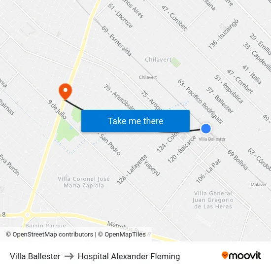 Villa Ballester to Hospital Alexander Fleming map