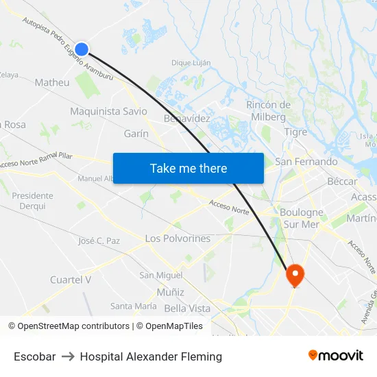 Escobar to Hospital Alexander Fleming map