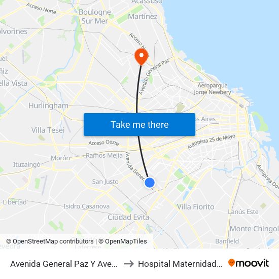 Avenida General Paz Y Avenida Eva Perón to Hospital Maternidad Santa Rosa map