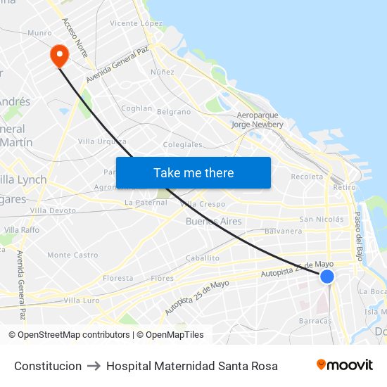 Plaza Constitución (129 - 195) to Hospital Maternidad Santa Rosa map