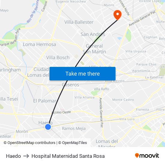 Haedo to Hospital Maternidad Santa Rosa map