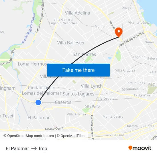 El Palomar to Irep map