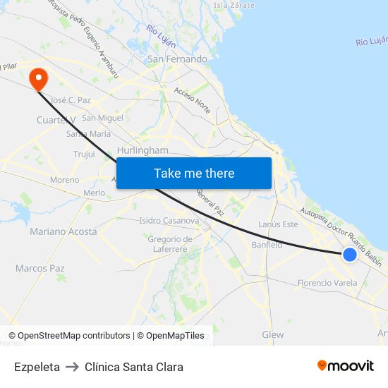 Ezpeleta to Clínica Santa Clara map
