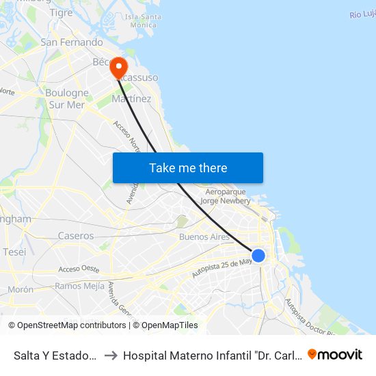 Salta Y Estados Unidos to Hospital Materno Infantil "Dr. Carlos Gianantonio" map