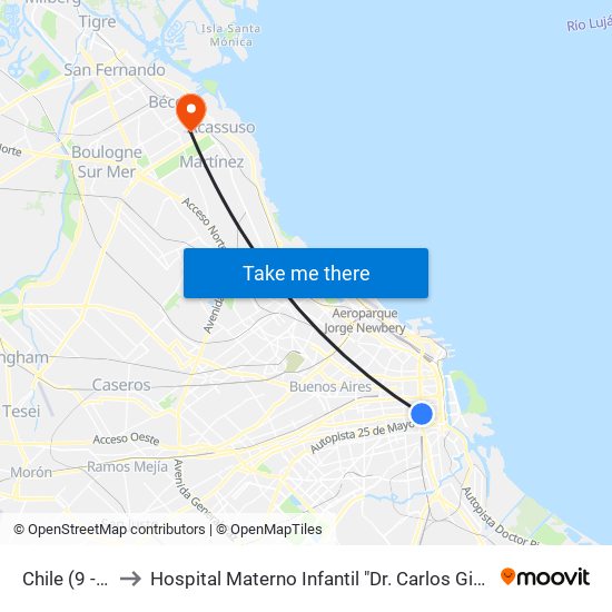 Chile (9 - 91) to Hospital Materno Infantil "Dr. Carlos Gianantonio" map