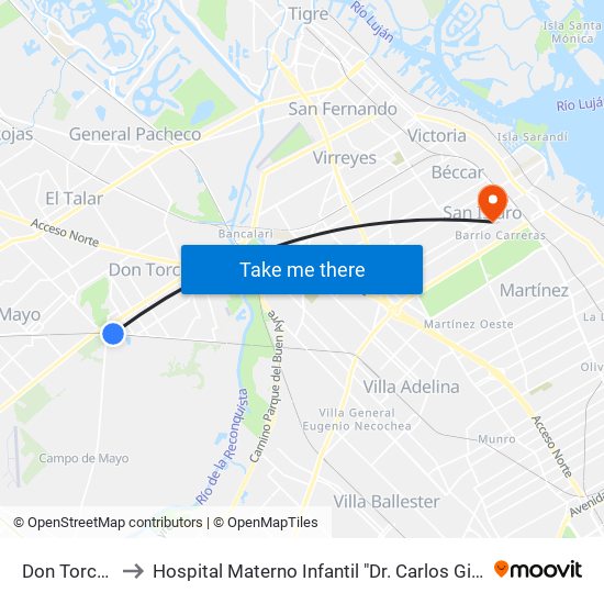 Don Torcuato to Hospital Materno Infantil "Dr. Carlos Gianantonio" map