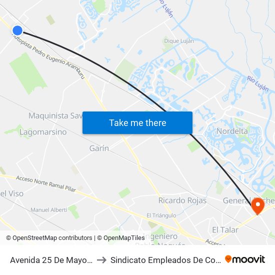 Avenida 25 De Mayo Y Colectora Este to Sindicato Empleados De Comercio OSECAC Norte map