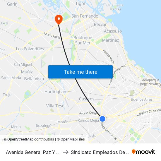 Avenida General Paz Y Coronel Falcón (21 - 28) to Sindicato Empleados De Comercio OSECAC Norte map