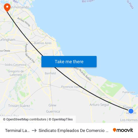 Terminal La Plata to Sindicato Empleados De Comercio OSECAC Norte map