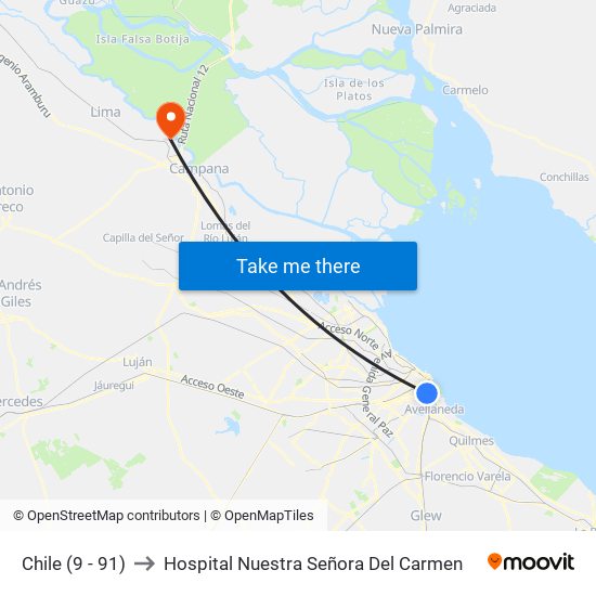 Chile (9 - 91) to Hospital Nuestra Señora Del Carmen map