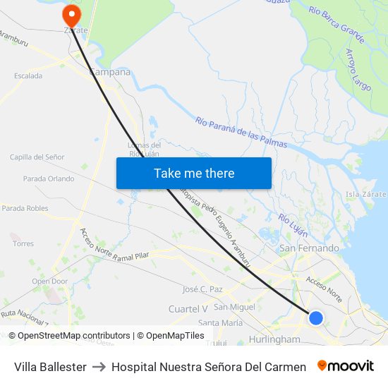 Villa Ballester to Hospital Nuestra Señora Del Carmen map