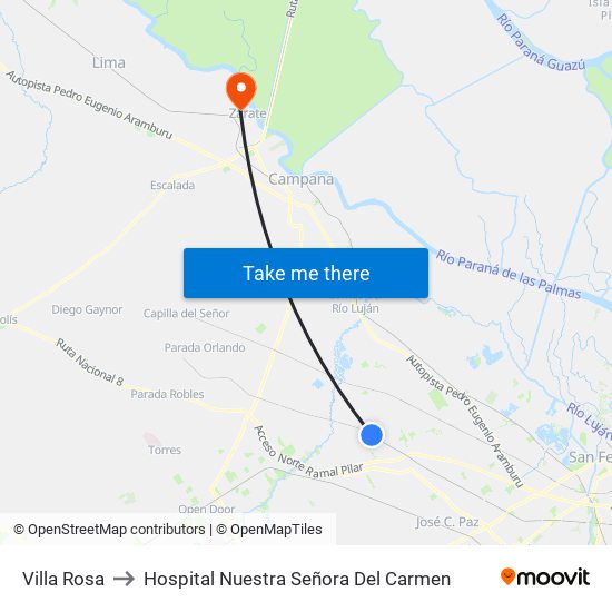 Villa Rosa to Hospital Nuestra Señora Del Carmen map