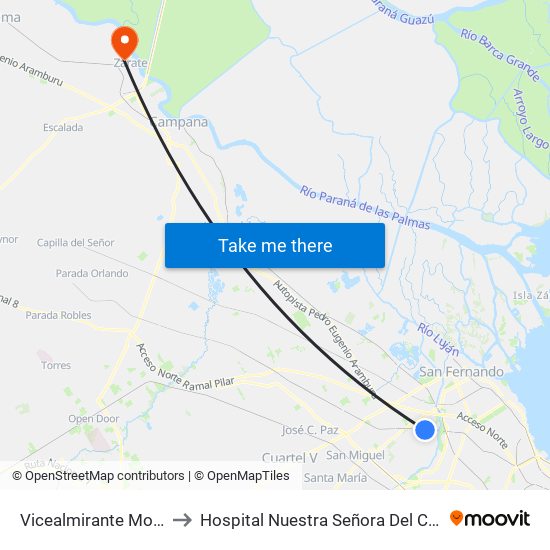 Vicealmirante Montes to Hospital Nuestra Señora Del Carmen map