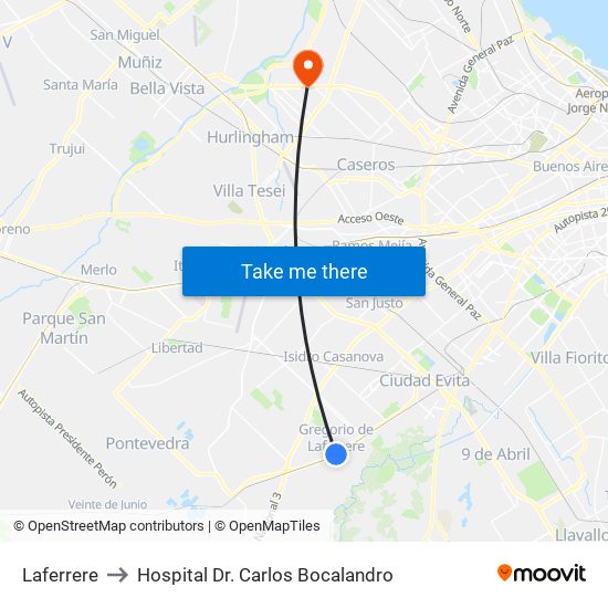 Laferrere to Hospital Dr. Carlos Bocalandro map