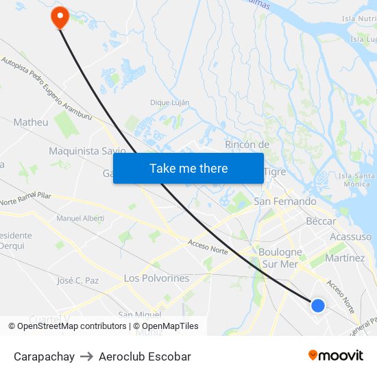 Carapachay to Aeroclub Escobar map