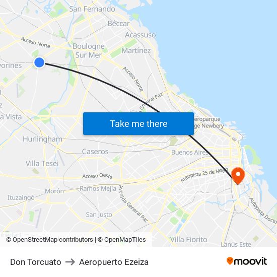 Don Torcuato to Aeropuerto Ezeiza map