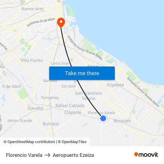 Florencio Varela to Aeropuerto Ezeiza map