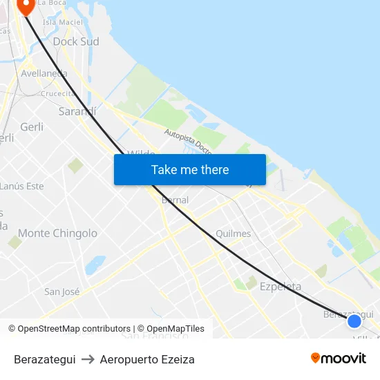 Berazategui to Aeropuerto Ezeiza map