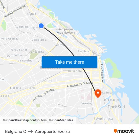 Belgrano C to Aeropuerto Ezeiza map